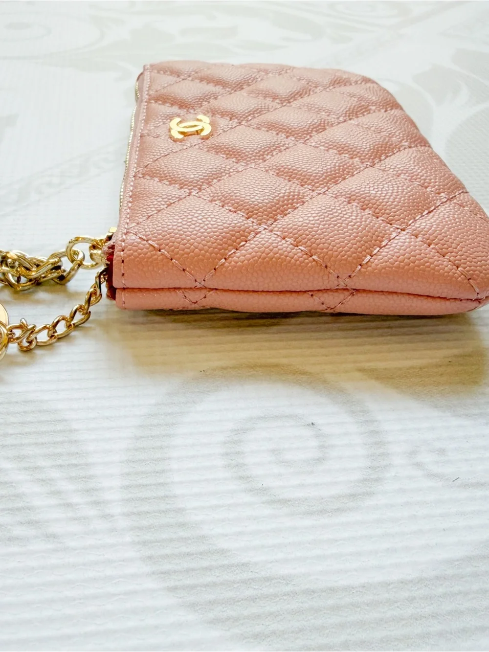 CHANEL Pink Quilted Zip Pouch with Gold CC - Picture 8 of 12